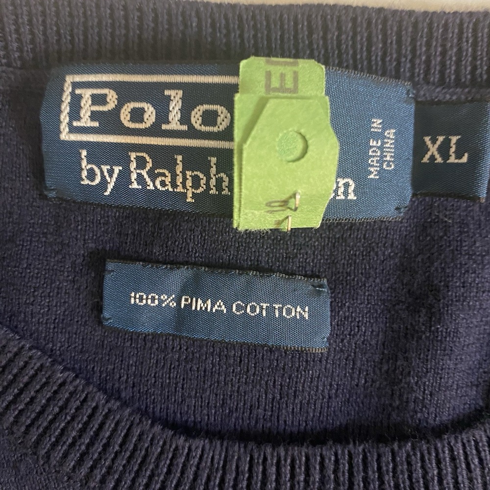 Vintage 90s‎ Men's Polo Ralph Lauren Pima Cotton Navy Blue Crewneck Sweater XL - Picture 2 of 11